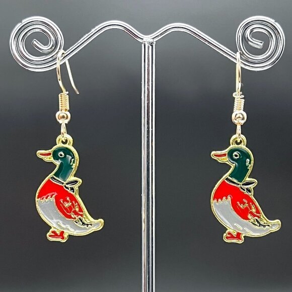 Enamel Earrings Duck Handmade - Picture 5 of 6